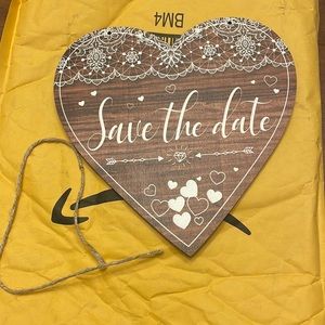 Wooden save the Date sign for engagement photos